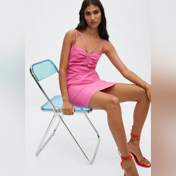 MANGO 100% Linen Elegant Pink Strappy Dress - Picture 5 of 8